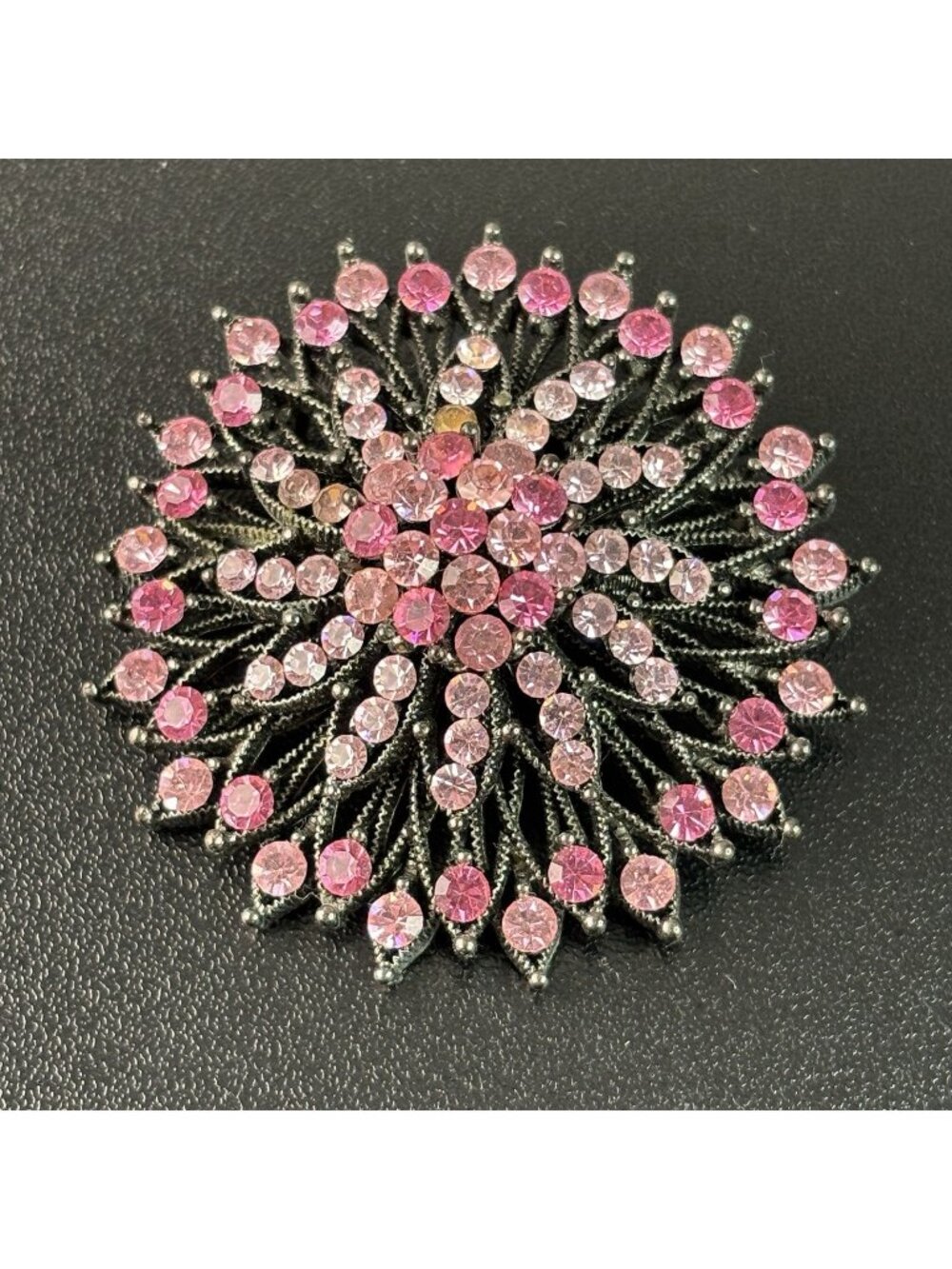 Vintage Pink Starburst Brooch Pin Rhinestone Gem Floral Cluster 2 1/8"